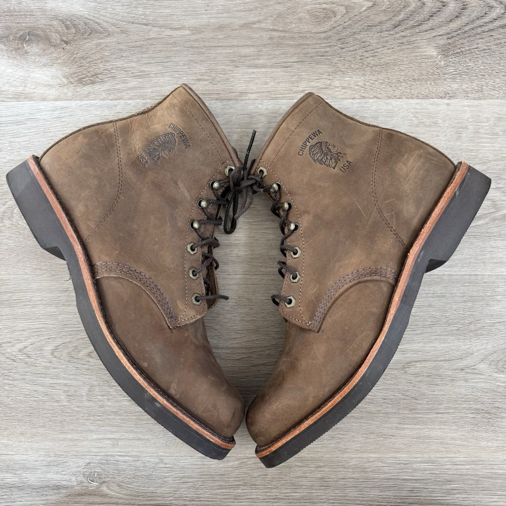 Vintage CHIPPEWA Mens USA Made Sz 12 D Brown Leather Biker Work Boots Vibram 6"